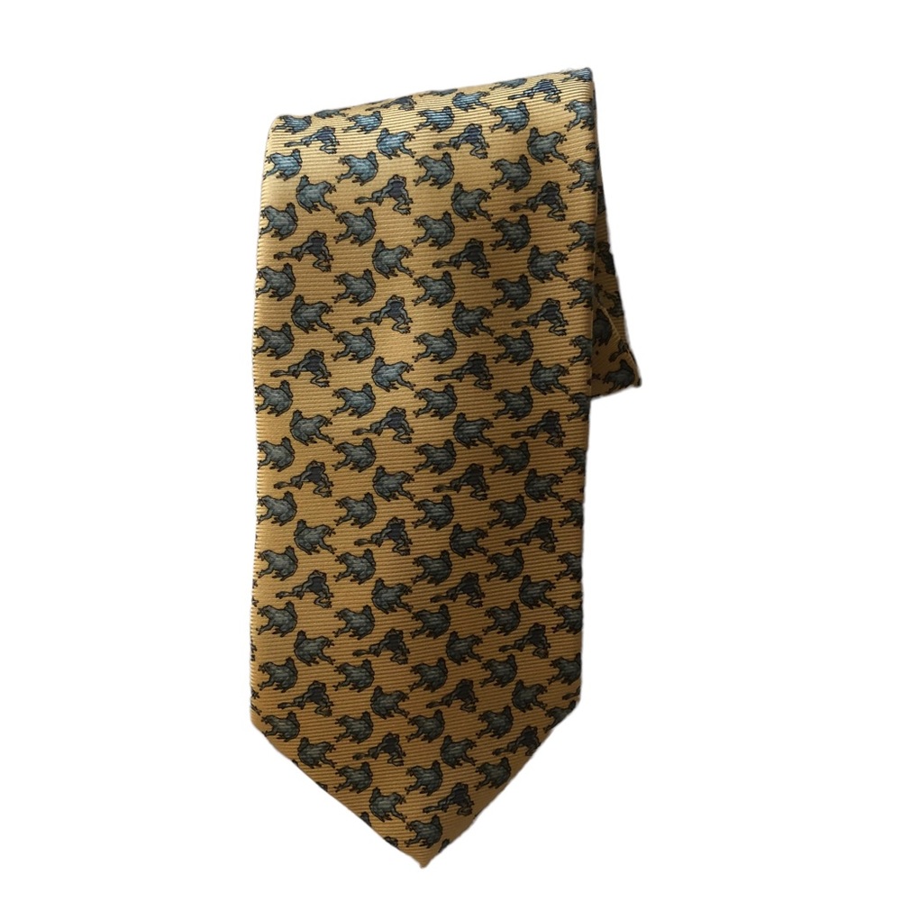 Paul Stuart Yellow and Teal Frog Print Silk Tie